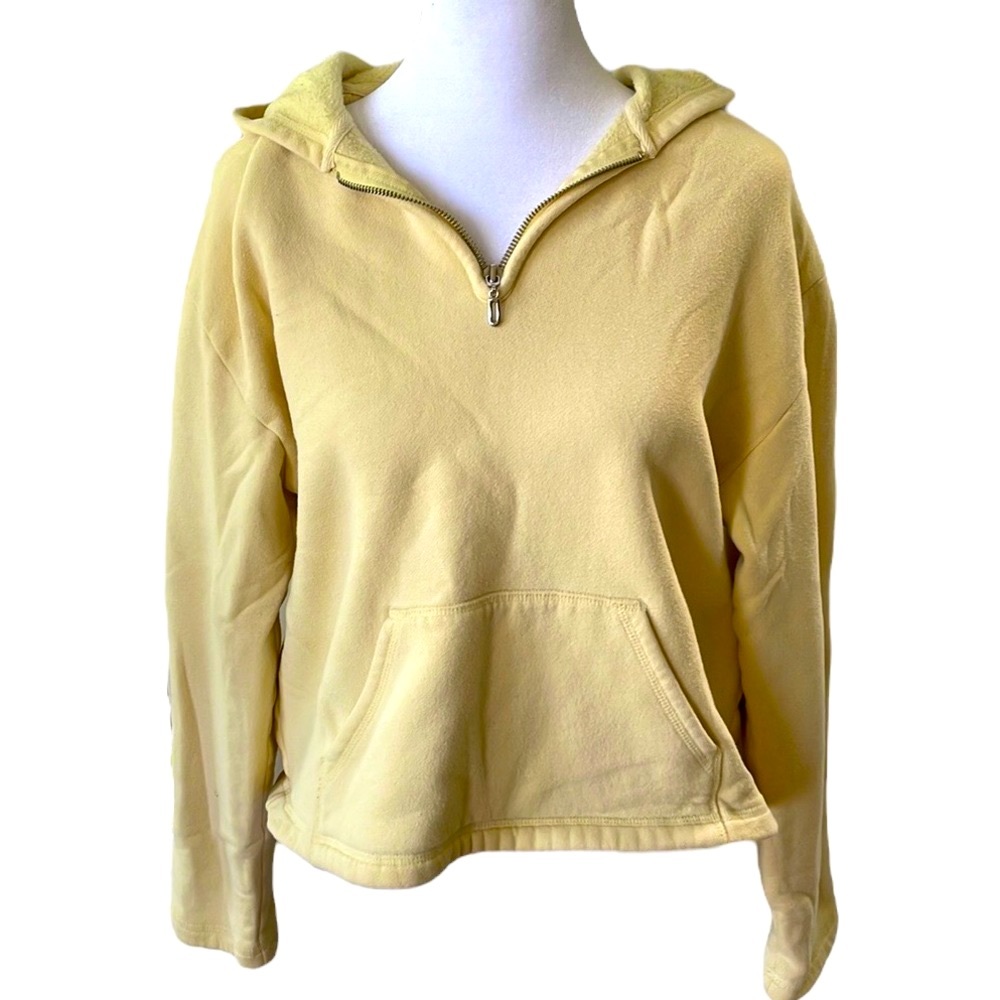 SO Light Butter Pastel Yellow Boxy Cropped Quarter Zip Hoodie Sweatshirt Large